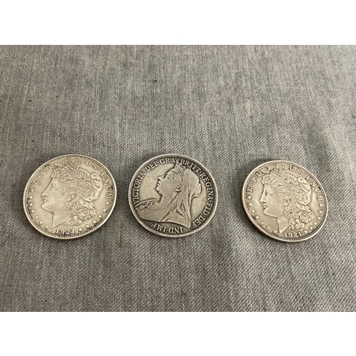 283 - 1900 silver crown & two 1921 Morgan dollars