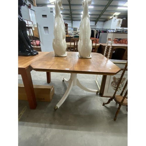 121 - Pine topped tripod table with painted base 76H 97W 106D