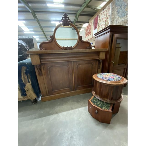 127 - Victorian mahogany mirror back sideboard 15H 120W 48D (as found) & a Victorian circular mahogany com... 