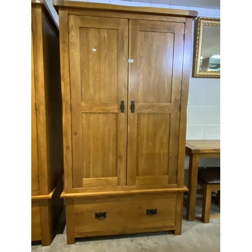 135 - Oak Furniture Land 2 door/1 drawer wardrobe with hanging rail to the interior 193H 109W 59D