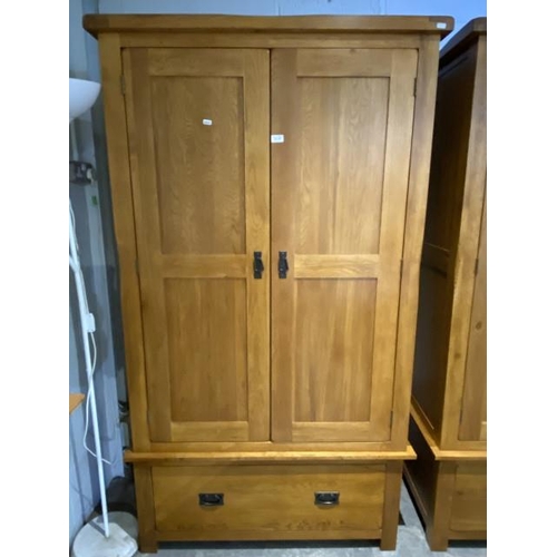 136 - Oak Furniture Land 2 door/1 drawer wardrobe with hanging rail to the interior 193H 109W 59D