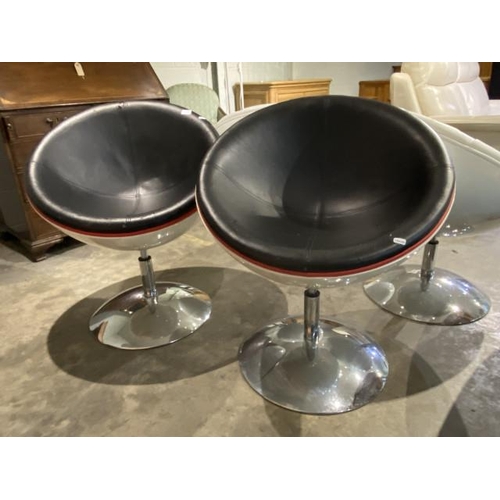 156 - Pair of retro swivel egg pod chairs (faux leather as found) 69W