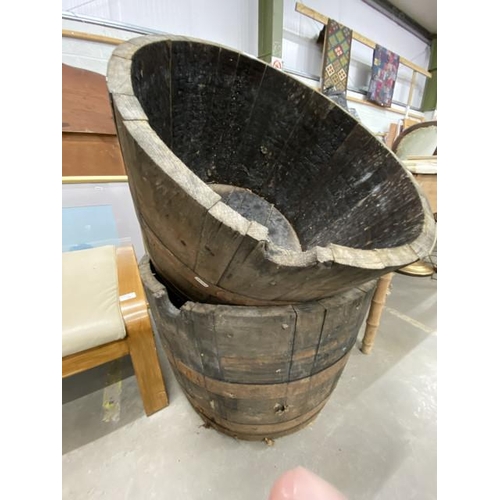 167 - 2 half barrel planters 43H x 64cm diameter