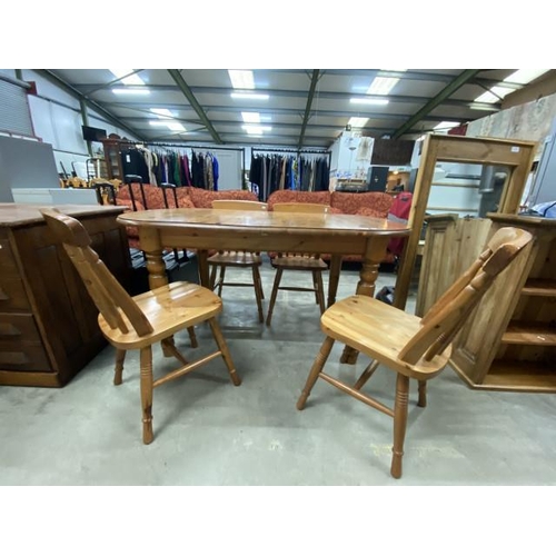 183 - Pine kitchen table 77H 154W 90D and 4 chairs