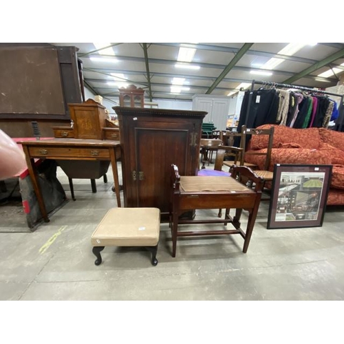 212 - Victorian mahogany escritoire 109H 71W 49D (as found) with 2 keys, Victorian oak corner cupboard 97H... 