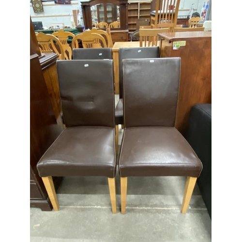 277 - 4 brown leather dining chairs