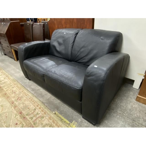 278 - Contemporary black leather 2 seater settee 165W