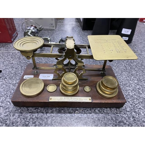 298 - Sampson Mordan brass letter scales with 10 original brass weights