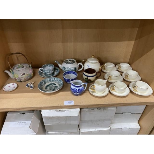 319 - Collection of pottery inc. children's part tea set, Chinese teapot, Old Willow etc.