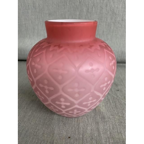 331 - Antique cranberry satin glass vase 14H