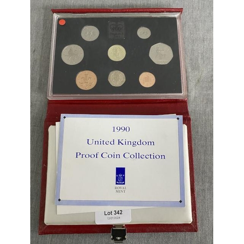 342 - Royal Mint 1990 United Kingdom Proof Coin Collection in a red leather case