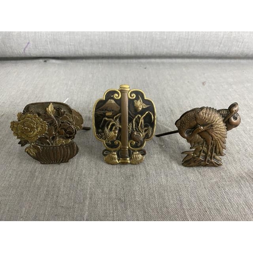 347 - 3 Japanese mixed metal place card name/menu holders