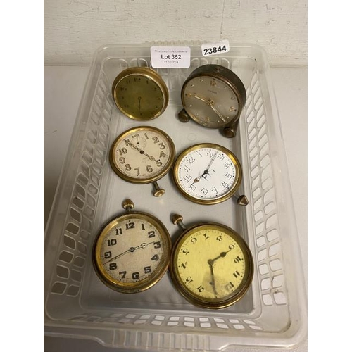 352 - Vintage Cyma Watch Co. alarm clock, four 8 day pocket watch alarms inc. Clemence Eastbourne etc. (No... 