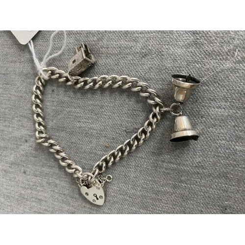 362 - Silver padlock charm bracelet with 2 charms 20.2g