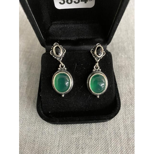 363 - Pair of silver & green stone earrings