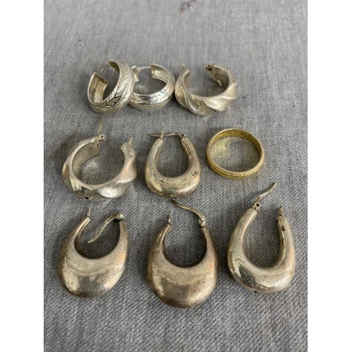 364 - D' Joy 925 silver gilt ring (size U) & 4 pairs of 925 silver hoop earrings