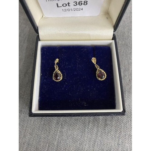 368 - Pair of 9ct gold & garnet set drop earrings