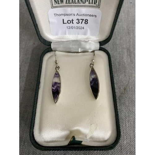 378 - Pair of 925 silver & Blue John set earrings