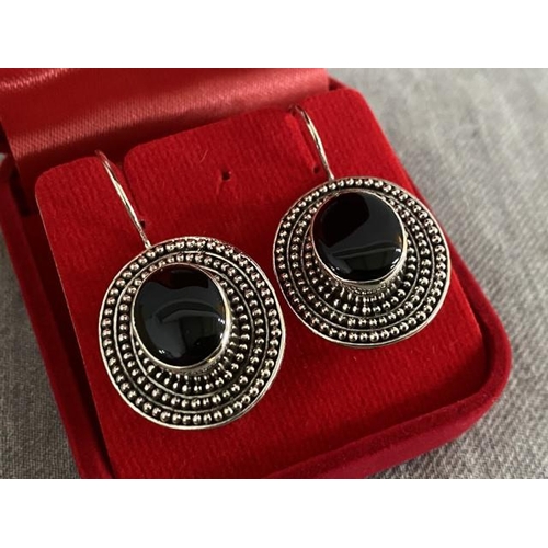 389 - Pair of silver & jet earrings