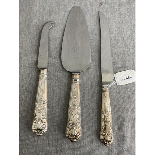 392 - Silver handled cake slice, knife & cheese knife