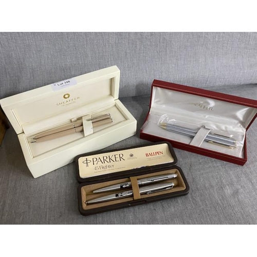 398 - Two cased Sheaffer pen & pencil sets & a cased Parker ball point pen set