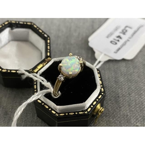 410 - 9ct gold with diamonds and opal ladies ring 1.5g (Size L)