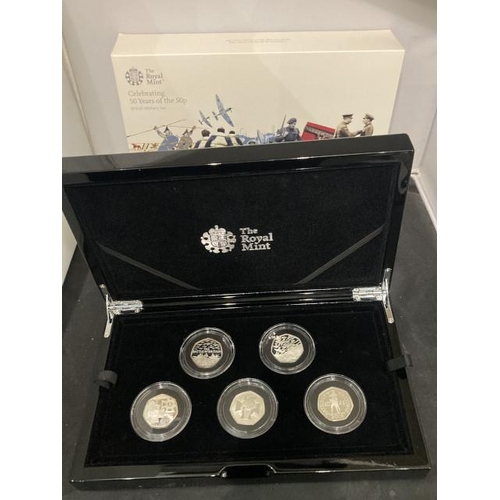 412 - “The Royal Mint” Celebrating 50 years of the 50p. 2019 UK 50p Silver Proof Coin Set - British Milita... 