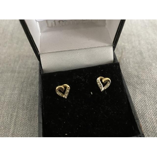 426 - Pair of 9ct gold & diamond set heart earrings