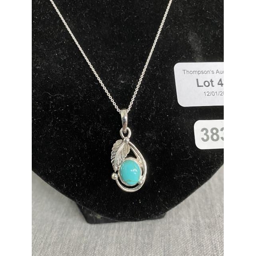 433 - Silver & turquoise pendant on silver chain