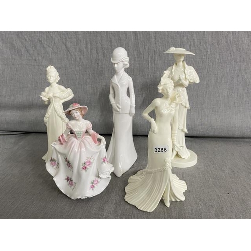 434 - 3 Coalport 'In Vogue' figurines, Royal Worcester 'Sweet Rose' 633/9500 & Spode 'Christina' figurine