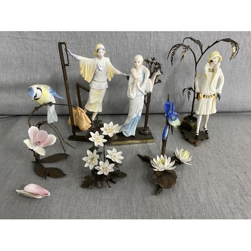 435 - 6 Albany of England bone china & bronze ornaments inc. 3 Art Deco era figurines, Blue tit etc. (2 as... 