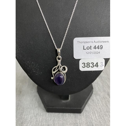 449 - Silver & amethyst pendant on silver chain