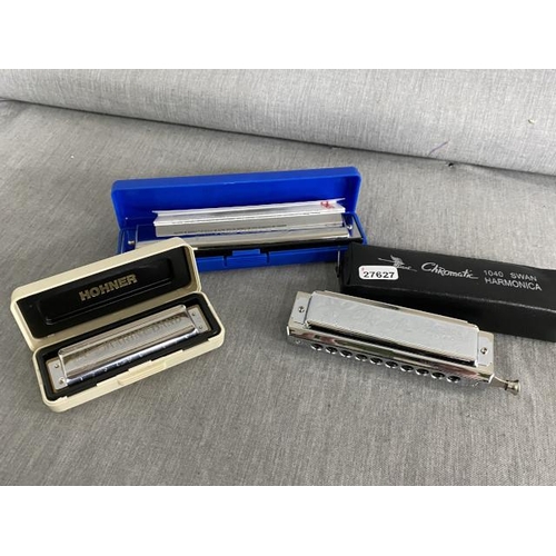 451 - 3 cased harmonicas; Swan Chromatic M1040, Hohner Marine Band & Hohner Big Valley