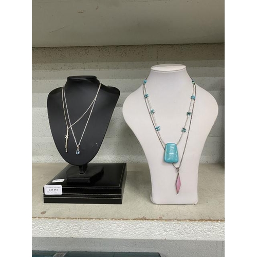 461 - 4 silver necklaces inc. turquoise