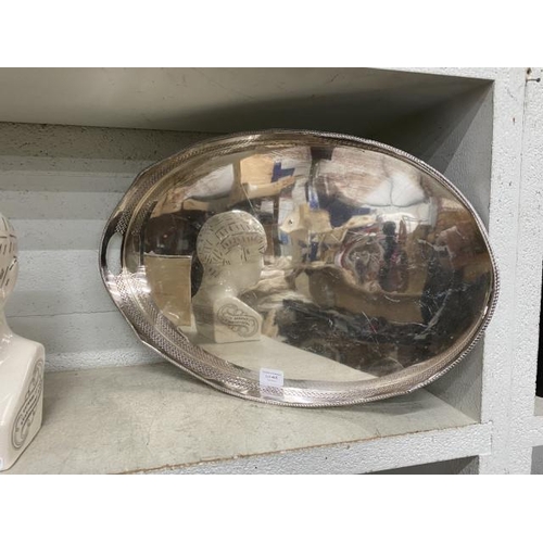 465 - Silver plated oval galleried serving tray 57x37cm