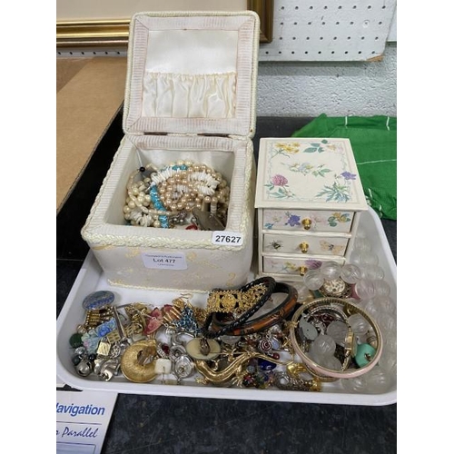 477 - Tray of mainly costume jewellery inc. Napier, pink enamel Butterfly brooch, some silver earrings etc... 