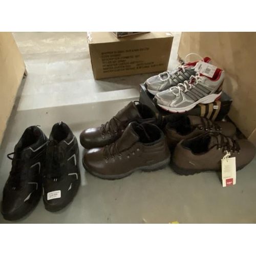 533 - 4 pairs of men's NEW trainers/ boots inc. Cotton Traders size 12, Adidas size 10 1/2, Hi-Tech size 1... 