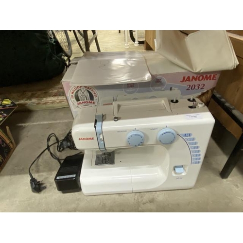 607 - Boxed Janome 2032 sewing machine with foot pedal, lead and manual