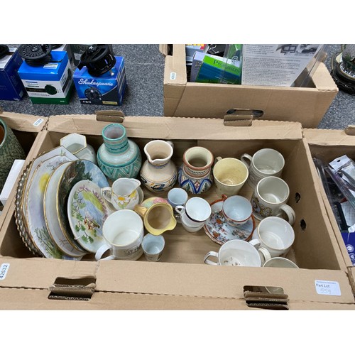 559 - 8 boxes of mixed collectables including brass, silver plate, planters, liqueur miniatures, 35cl bott... 