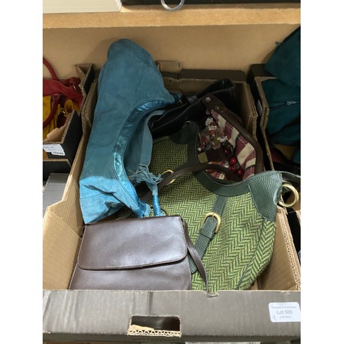 500 - 9 boxes of leather and suede handbags including Dents, Nica, Susie Smith, Autograph, Accessorize, Li... 