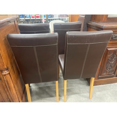 277 - 4 brown leather dining chairs