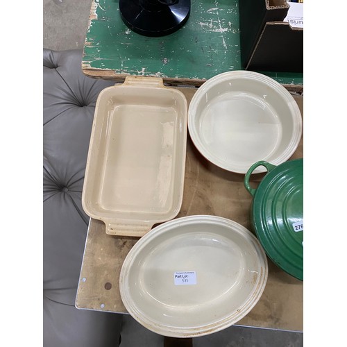 583 - 8 pieces of Le Creuset including lidded casserole pots, gratin dishes, pans etc and one other