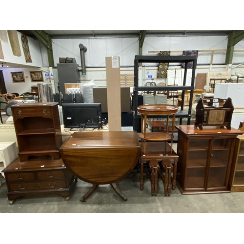 127 - Mahogany bookcase 74H 51W 25D, ‘Bradley’ mahogany hall table 63H 56W 39D, Victorian pine glazed book... 