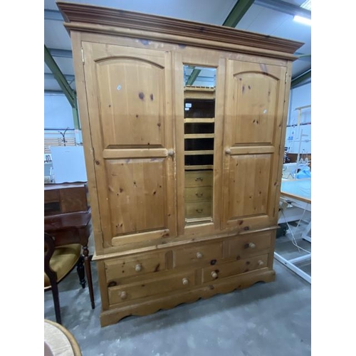 129 - Pine 2 door/5 drawer wardrobe 209H 160W 60D