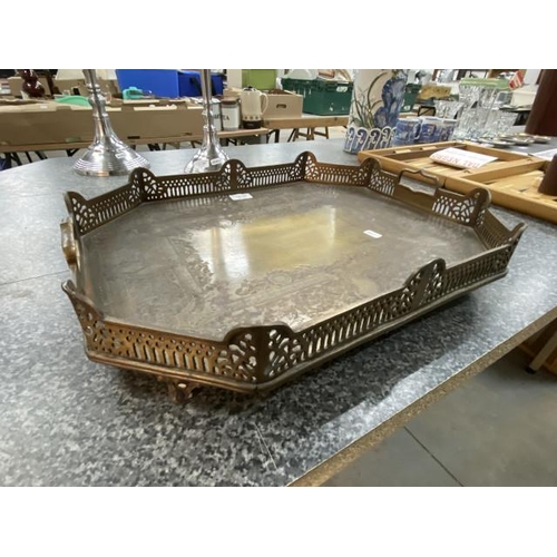 147 - Ornate brass galleried serving tray 50x40cm