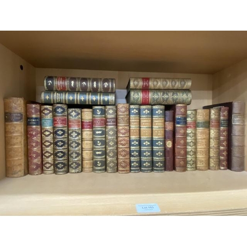 153 - Shelf of leather bound books including 'Betrothed Talisman' by Scott, 'Sea Fights and Land Battles' ... 