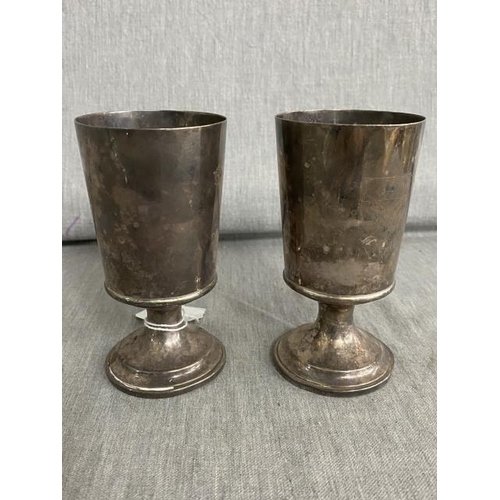 163 - Pair of Barker Ellis Silver Co, Birmingham silver goblets 307g