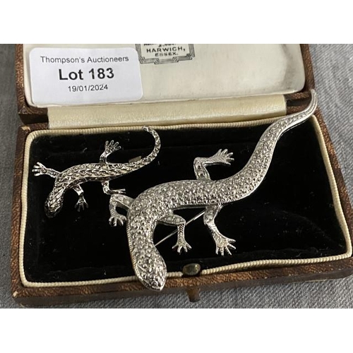 183 - 2 vintage lizard brooches (one stamped silver)