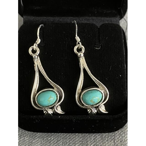 185 - Pair of silver & turquoise earrings