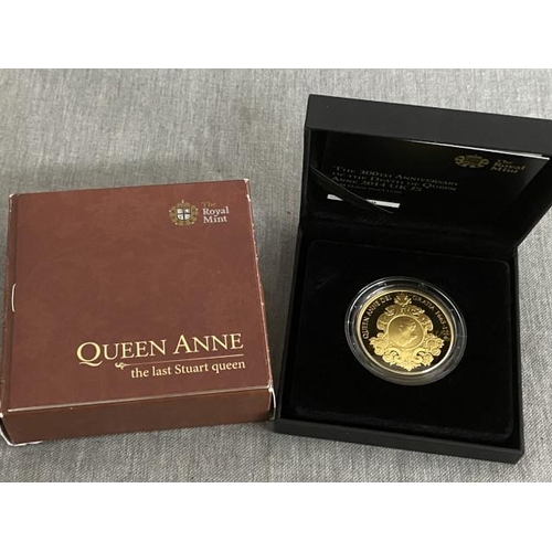 193 - “The Royal Mint” The 300th Anniversary Of The Death Of Queen Anne 2014 UK £5 Gold Plated Proof Coin ... 